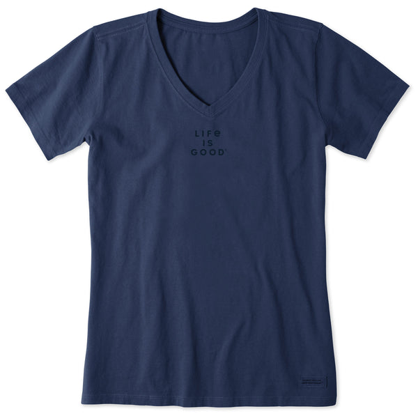 life is good Women's LIG Stacked Wordmark Short Sleeve Vee