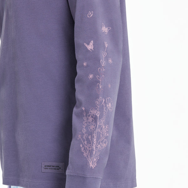 Life Is Good Women's LIG Whimsical Butterflies Long Sleeve Crusher Tee