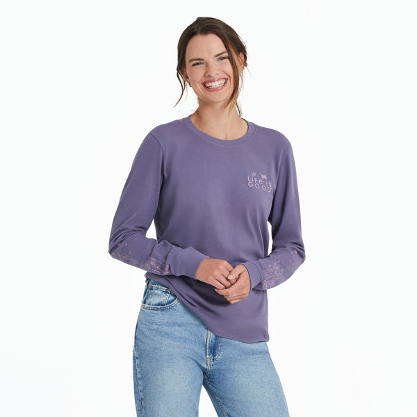 life is good Women's LIG Whimsical Butterflies Long Sleeve Crusher Tee