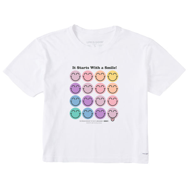 Life Is Good Women's LIG X S.W.Smiley Grid Short Sleeve Crusher Boxy Tee
