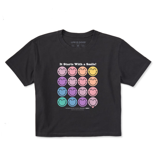 life is good Women's LIG x S.W.Smiley Grid Short Sleeve Crusher Boxy Tee