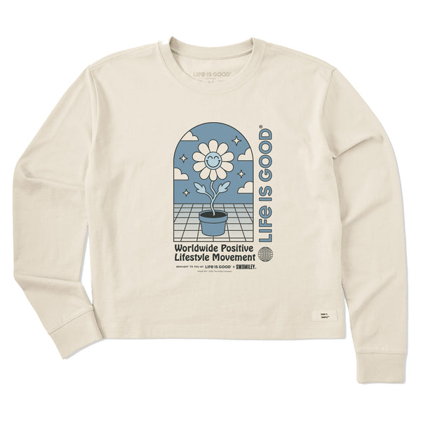 life is good Women's LIG x S.W.Smiley Happy Plant Long Sleeve Crusher Boxy Tee