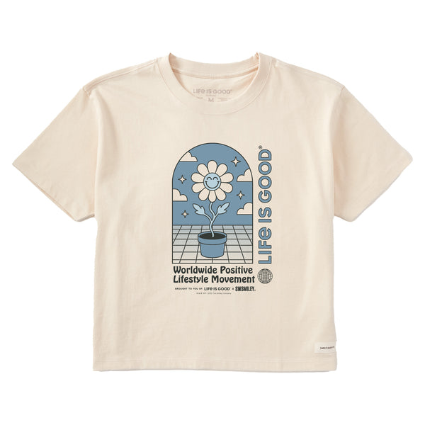 life is good Women's LIG x S.W.Smiley Happy Plant Short Sleeve Crusher Boxy Tee