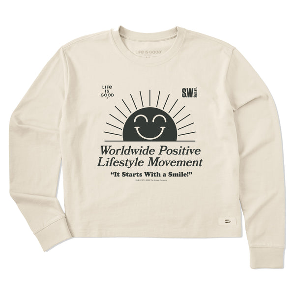life is good Women's LIG x S.W.Smiley Rising Sun Long Sleeve Crusher Boxy Tee