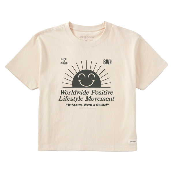 Life Is Good Women's LIG X S.W.Smiley Rising Sun Short Sleeve Crusher Boxy Tee