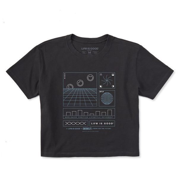 Life Is Good Women's LIG X S.W.Smiley Schematic Short Sleeve Crusher Boxy Tee