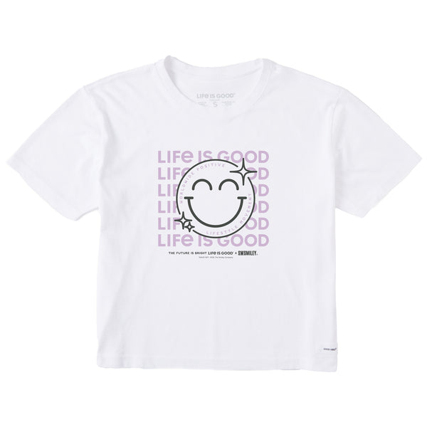 Life Is Good Women's LIG X S.W.Smiley Sparkle Short Sleeve Crusher Boxy Tee