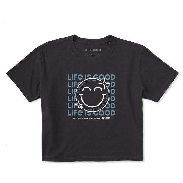 life is good Women's LIG x S.W.Smiley Sparkle Short Sleeve Crusher Boxy Tee
