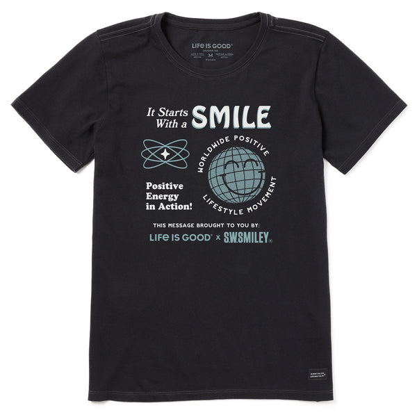 life is good Women's LIG x S.W.Smiley Starts with a Smile Short Sleeve Crusher Tee