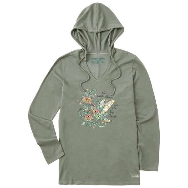 life is good Women's Little Thing Hummingbird Long Sleeve Crusher-LITE Hooded Tee