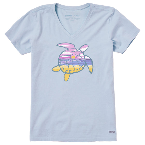 life is good Women's Macro Micro Sea Turtle Oceanscape Short Sleeve Crusher-LITE Vee