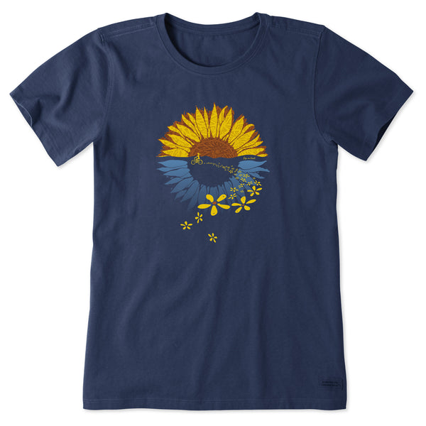 life is good Women's Macro-Micro Sunflower Bike Ride Short Sleeve Tee