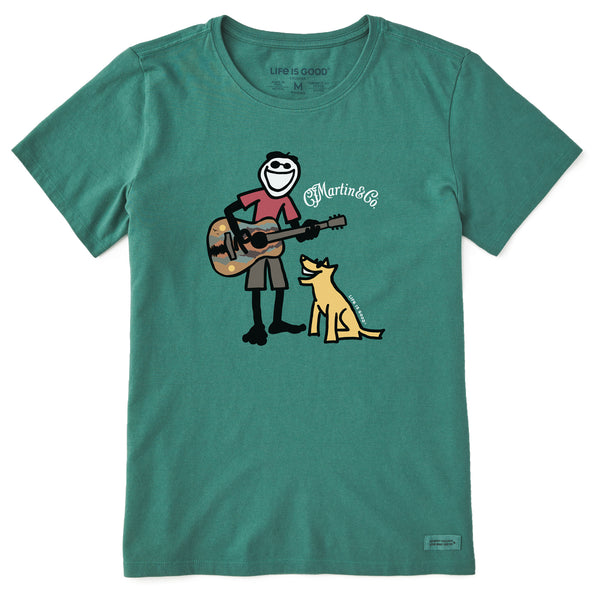life is good Women's Martin Jake u0026 Rocket Guitar Short Sleeve Crusher Tee