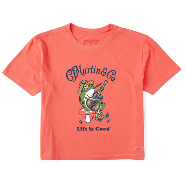 Life Is Good Women's Martin U0026 Co. Frog Guitar Short Sleeve Crusher Boxy Tee