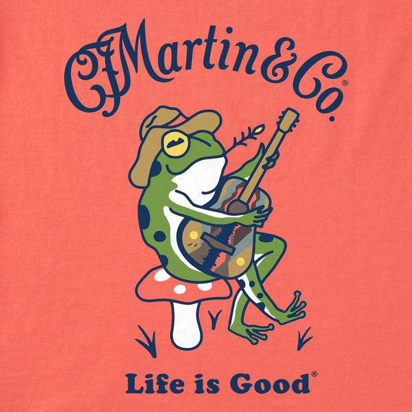 Life Is Good Women's Martin U0026 Co. Frog Guitar Short Sleeve Crusher Boxy Tee