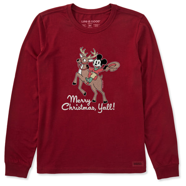 Life Is Good Women's Merry Christmas Y'all Mickey Long Sleeve Crusher Tee