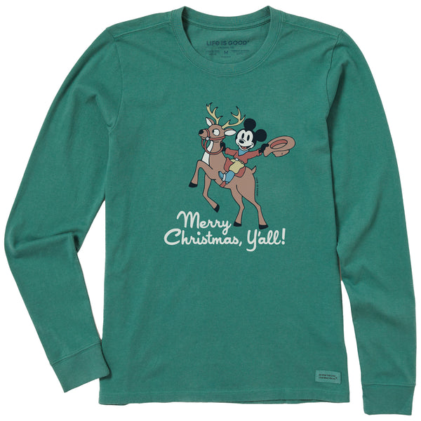 life is good Women's Merry Christmas Y'all Mickey Long Sleeve Crusher Tee