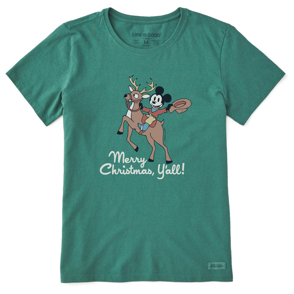 life is good Women's Merry Christmas Y'all Mickey Short Sleeve Crusher Tee