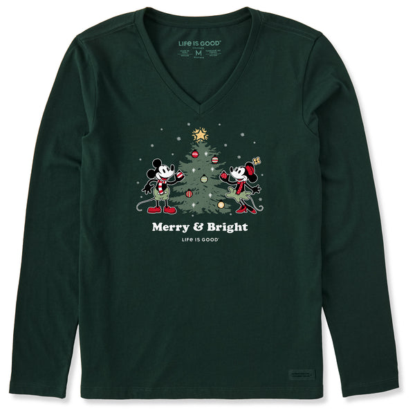 Life Is Good Women's Merry U0026 Bright Willie Xmas Tree Long Sleeve Crusher Vee