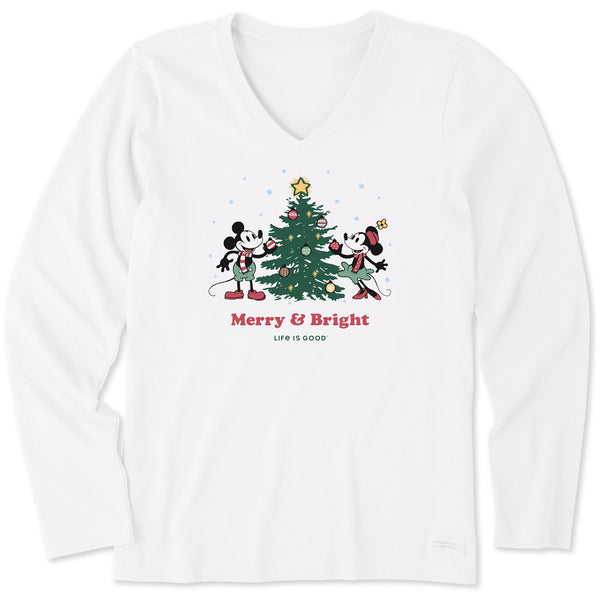 life is good Women's Merry u0026 Bright Willie Xmas Tree Long Sleeve Crusher Vee