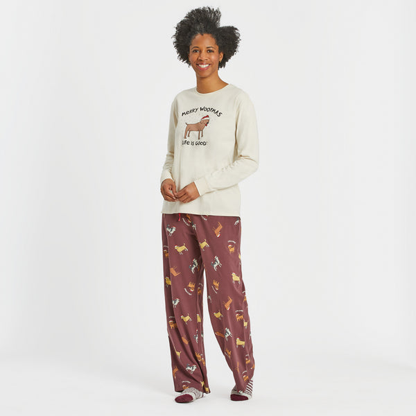 Life Is Good Women's Merry Woofmas Lab Long Sleeve Snuggle Up Sleep Tee