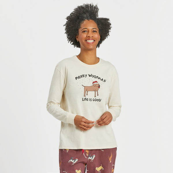 life is good Women's Merry Woofmas Lab Long Sleeve Snuggle Up Sleep Tee