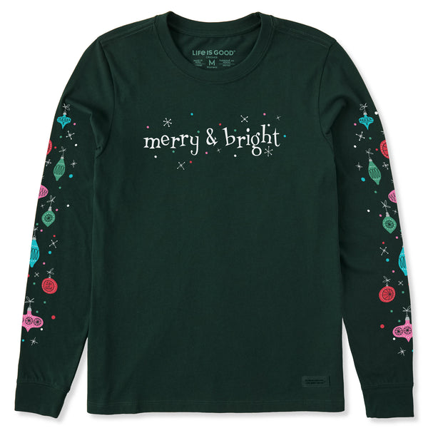 life is good Women's Mid-Century Merry u0026 Bright Long Sleeve Crusher Tee