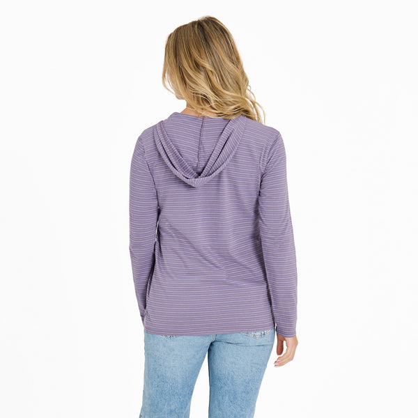 Life Is Good Women's Moon U0026 Star Long Sleeve Striped Crusher-LITE Hooded Tee