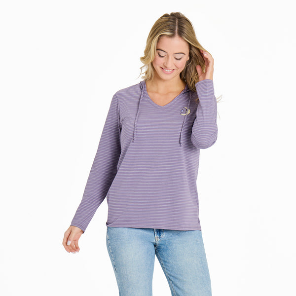 life is good Women's Moon u0026 Star Long Sleeve Striped Crusher-LITE Hooded Tee