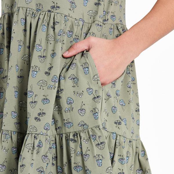 Life Is Good Women's Mushroom Pattern Tiered Tank Dress