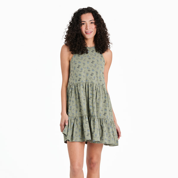 life is good Women's Mushroom Pattern Tiered Tank Dress
