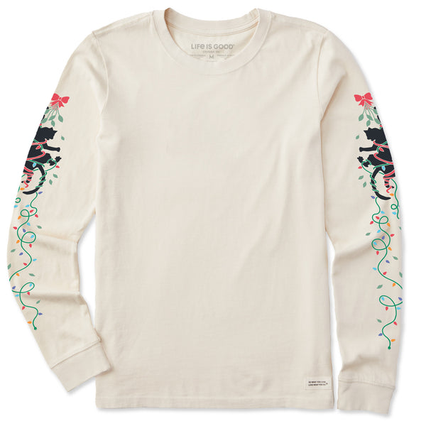 life is good Women's Naughty Christmas Cat Long Sleeve Crusher Tee