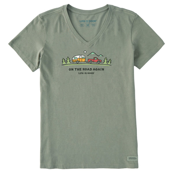 Life Is Good Women's On The Road Again Trailer Short Sleeve Vee