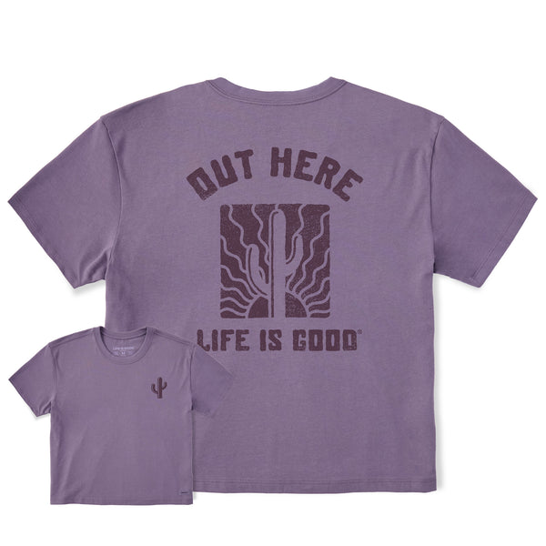 Life Is Good Women's Out Here Cactus Sunset Short Sleeve Crusher Boxy Tee