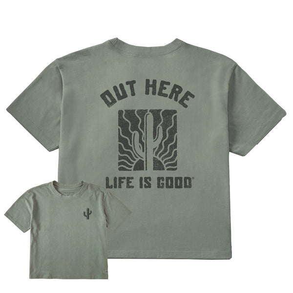 life is good Women's Out Here Cactus Sunset Short Sleeve Crusher Boxy Tee