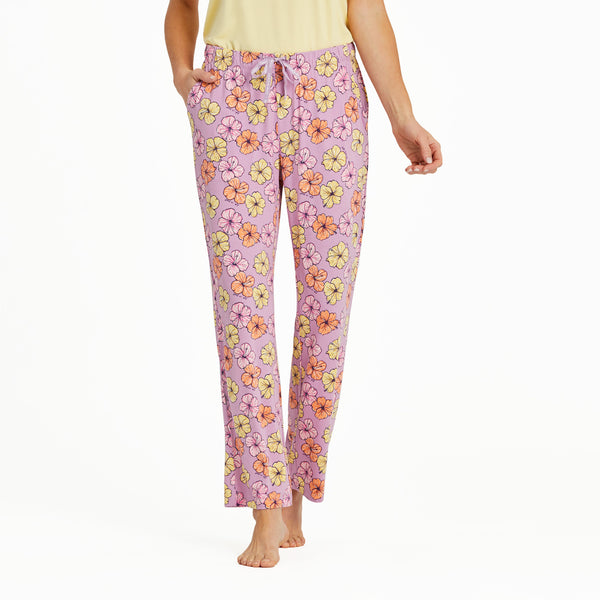life is good Women's Painted Hibiscus Pattern Lightweight Sleep Pant