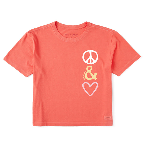 Life Is Good Women's Peace And Love Sketch Short Sleeve Crusher Boxy Tee
