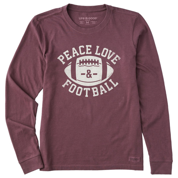life is good Women's Peace Love Football Long Sleeve Crusher Tee