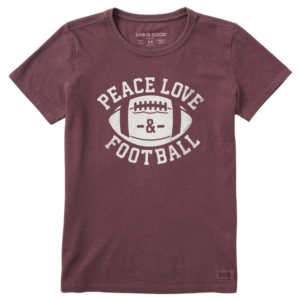 life is good Women's Peace Love Football Short Sleeve Tee