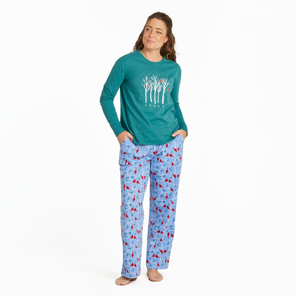 Life Is Good Women's Peaceful Cardinal Forest Long Sleeve Snuggle Up Relaxed Sleep Tee