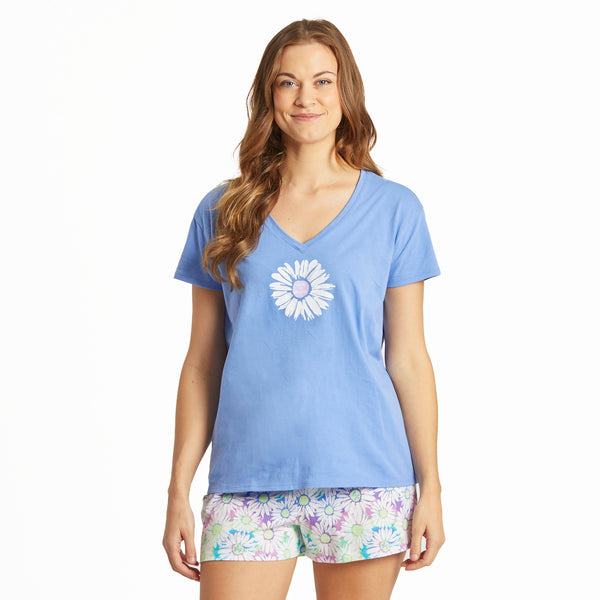 life is good Women's Peaceful Daisy Snuggle Up Relaxed Sleep Vee