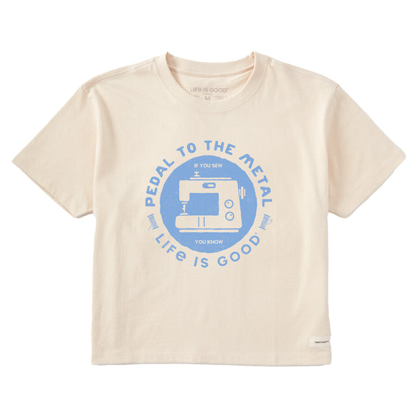 Life Is Good Women's Pedal To The Metal Sewing Short Sleeve Crusher Boxy Tee