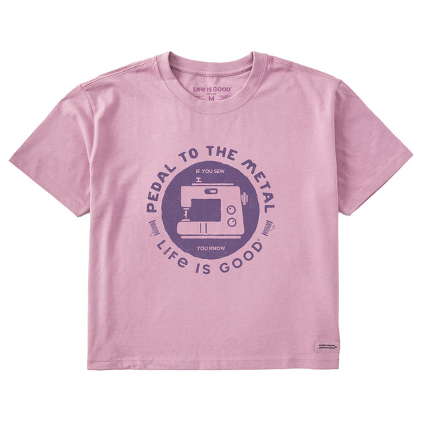 life is good Women's Pedal to the Metal Sewing Short Sleeve Crusher Boxy Tee