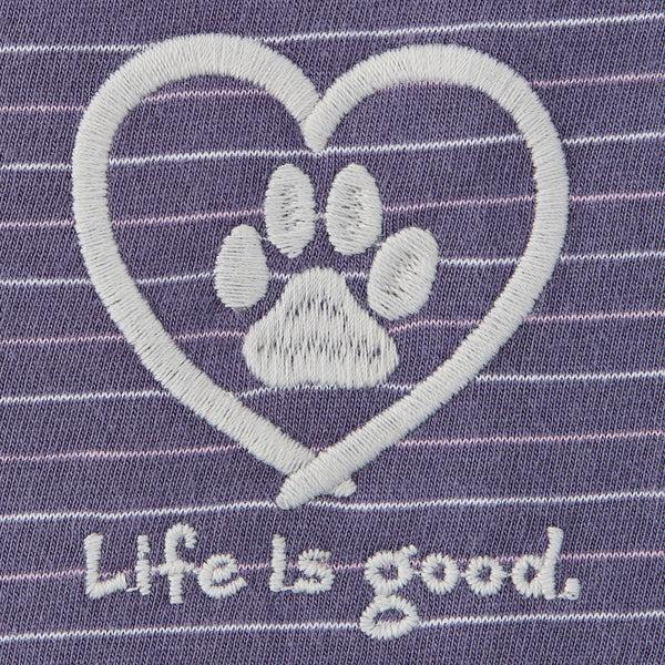 Life Is Good Women's Pet Paw Heart Long Sleeve Striped Crusher-LITE Hooded Tee
