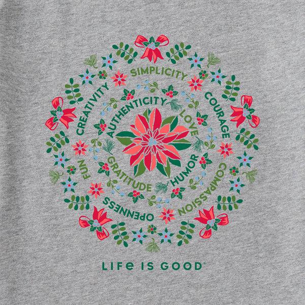 Life Is Good Women's Poinsettia Mandala Long Sleeve Crusher Vee