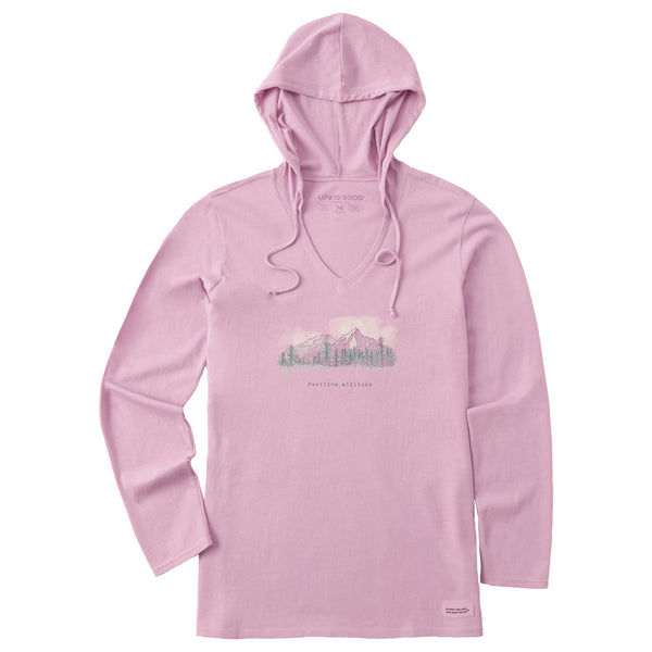 life is good Women's Positive Altitude Mountains Long Sleeve Crusher-LITE Hooded Tee