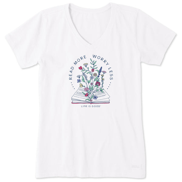 Life Is Good Women's Read More Flower Book Short Sleeve Crusher Vee