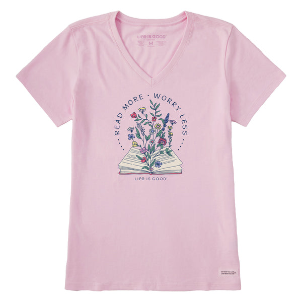 life is good Women's Read More Flower Book Short Sleeve Crusher Vee
