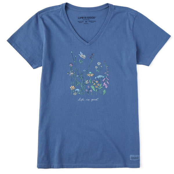 Life Is Good Women's Realaxed Wildflowers Short Sleeve Crusher Vee