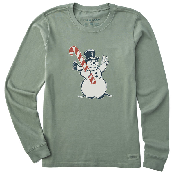 Life Is Good Women's Retro Peace Snowman Long Sleeve Crusher Tee